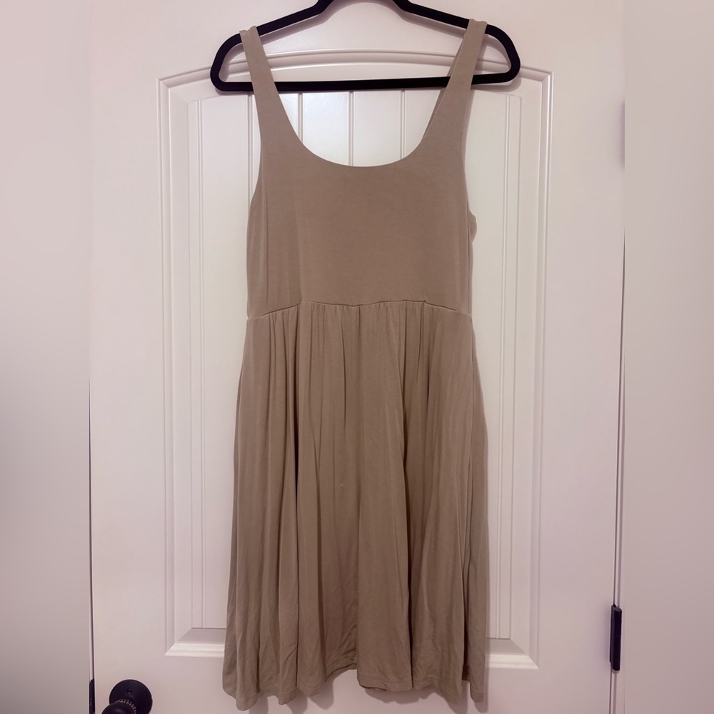 A New Day Light Olive Green Sleeveless Midi Dress Knit Sundress Scoop Neck